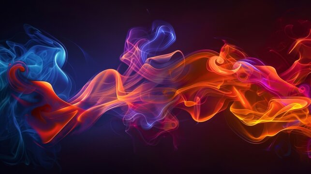 Abstract smoke silhouettes ignite with bursts of vibrant colors creating a stunning visual feast.