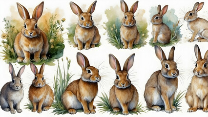 Fototapeta premium Group of rabbits in various poses