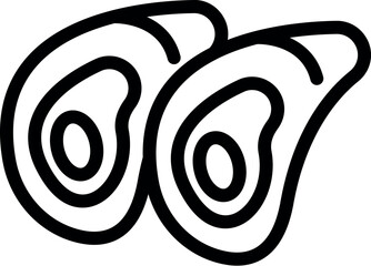 Simple line art icon of two oysters, suggesting a fresh and delicious seafood dish