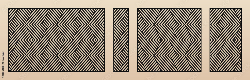 Poster laser cut panels. vector stencil with abstract geometric pattern, stripes, zigzag lines, chevron. sw