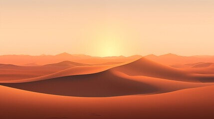 Naklejka premium A Serene Sunrise Over Expansive Sand Dunes in a Vast Desert Landscape