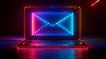 Silhouetted laptop with envelope rocket on vibrant gradient background for a striking visual impact