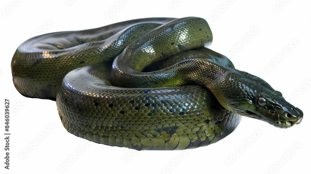 Poster beautiful green tree python snake coiled up, displaying its stunning scales while resting