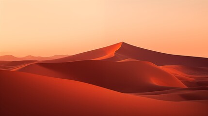 Naklejka premium Serene and Vast Desert Landscape with Rolling Sand Dunes at Sunset