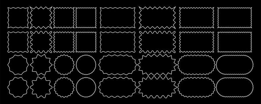 Set of Frames with Corrugated Edges. Simple Labels with Zig Zag Borders. Wiggly Shapes Illustration. Modern Design Elements for Photo and Picture, Frames and Tags