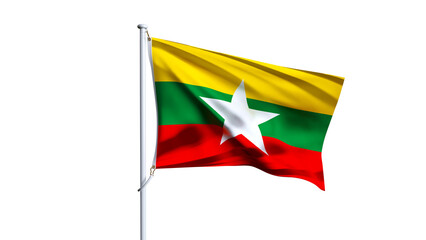 Waving flag of myanmar isolated on transparent background.