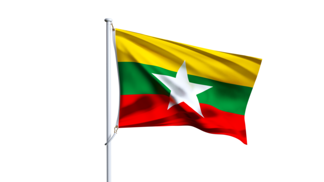 Waving flag of myanmar isolated on transparent background.