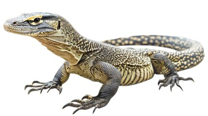 Obraz premium Large komodo dragon lizard isolated on white background looking fierce and powerful