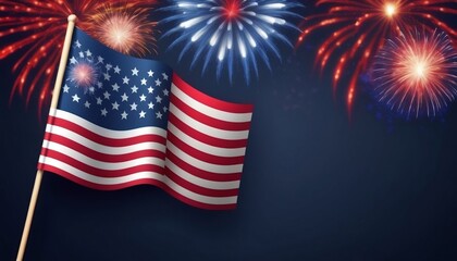 American Flag colors and fireworks mockup background with copy space . 4 July independence day concept celebration illustration created with generative ai.