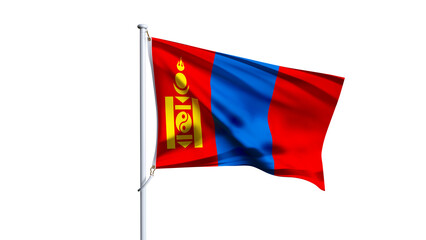 Waving flag of mongolia isolated on transparent background.