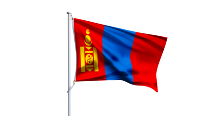 Waving flag of mongolia isolated on transparent background.