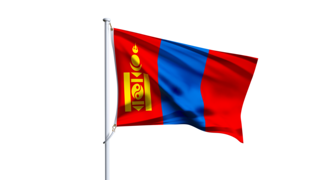 Waving flag of mongolia isolated on transparent background.