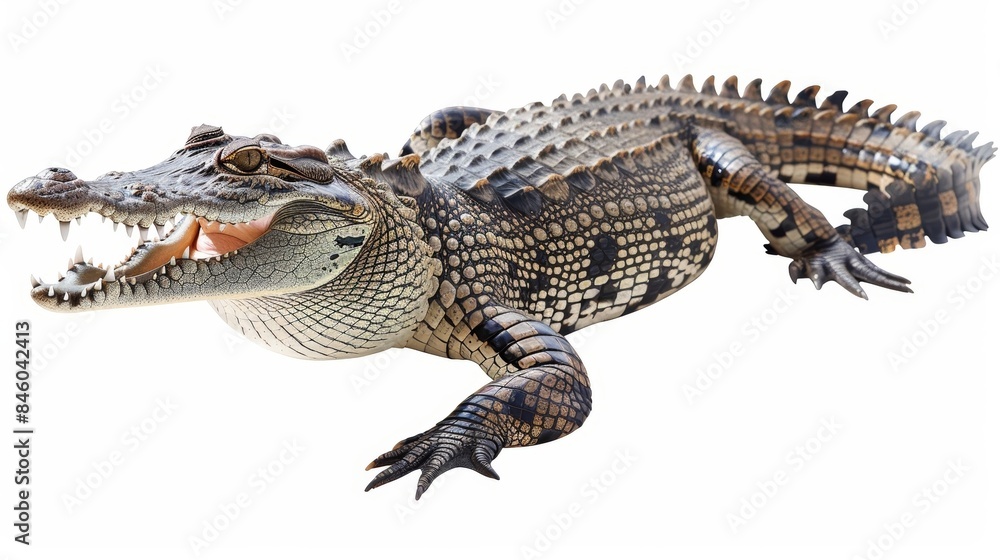 Poster large aggressive crocodile is resting with its mouth open showing large sharp teeth