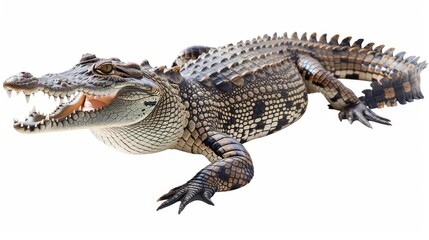 Fototapeta premium Large aggressive crocodile is resting with its mouth open showing large sharp teeth