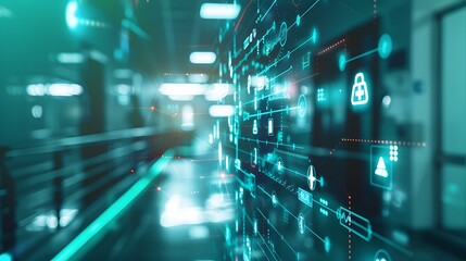 Healthcare network connection on modern virtual interface on hospital background