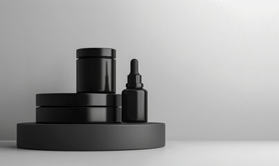Lineup of black cosmetic beauty products. 3D Rendering