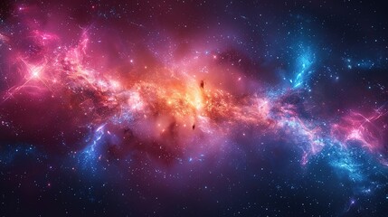 Fototapeta premium Night sky with stars. The universe is filled with clouds, nebula, and galaxie. Landscape with gradient blue and purple colorful cosmos with stardust and Milky Way. Magic color galaxy, space background