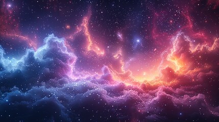 Night sky with stars. The universe is filled with clouds, nebula, and galaxie. Landscape with...