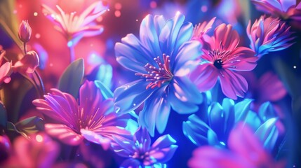Fototapeta premium Explosions of electric blue and neon pink flowers creating a vibrant and eyecatching display of natures beauty.