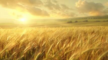 Obraz premium Stock image of a flourishing wheat field with corn and a gentle breeze depicting agricultural scenery and natural beauty