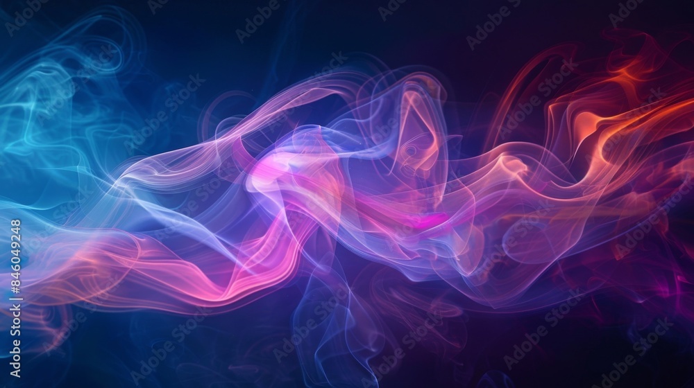 Poster abstract and dynamic multicolored smoke patterns create a unique visual experience against the dark 