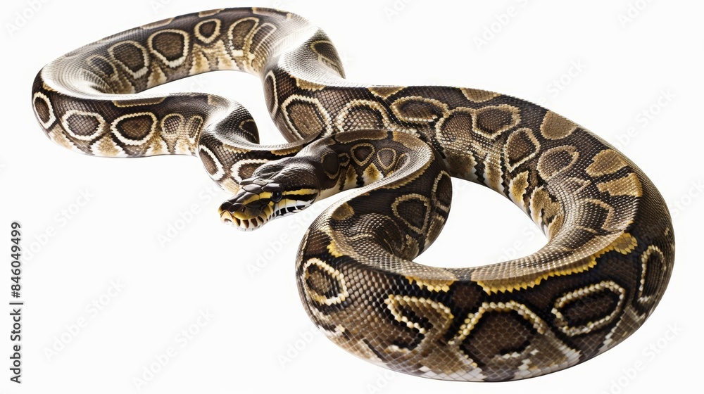 Poster royal python snake displays its scales in complete isolation against a white backdrop