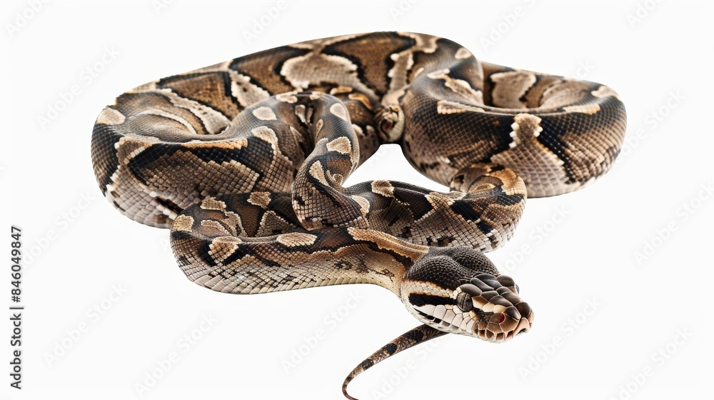 Poster magnificent royal python relaxes gracefully, displaying intricate scales against a pristine backdrop