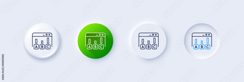 Poster survey results line icon. neumorphic, green gradient, 3d pin buttons. best answer sign. business sta