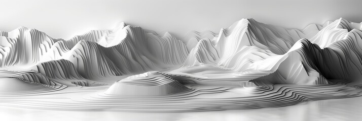 A digital illustration of a mountain range represented by topographic contour lines