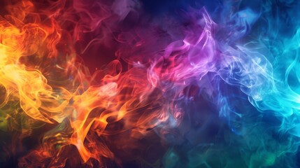 A beautiful cascade of colorful smoke fills the frame creating a stunning contrast against the deep darkness.