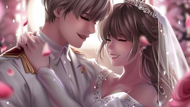 Cartoon romantic scene with royal pair - with coloring page - animation for the children. anime king. Animations