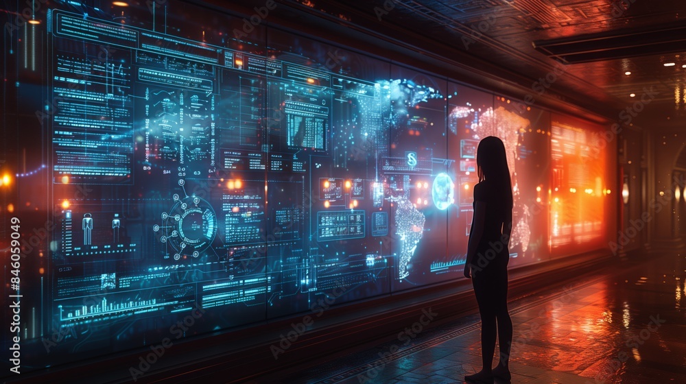 Aufkleber a student explores a futuristic classroom with interactive holographic displays showing information 