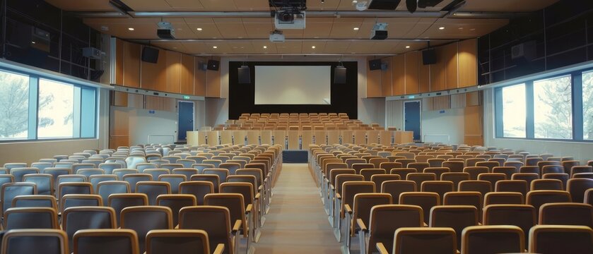 A hightech school auditorium with stateoftheart audiovisual equipment