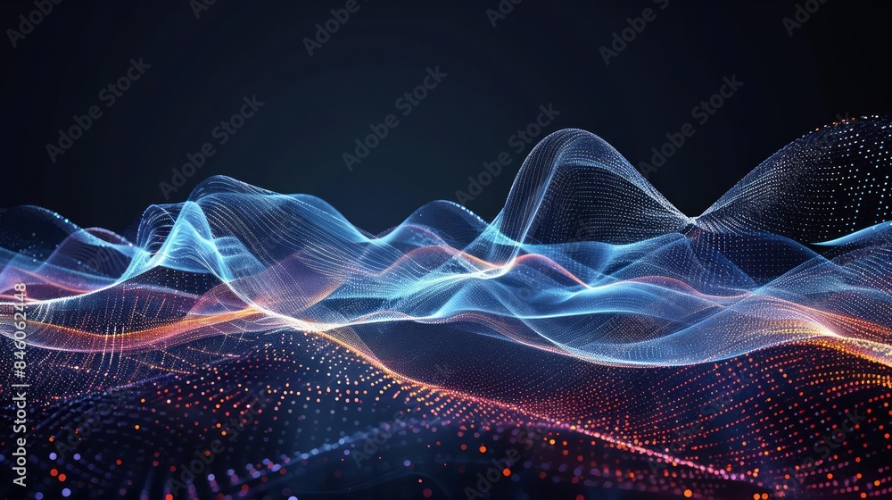 Poster abstract waveforms and light trails creating a dynamic conceptual hightech background