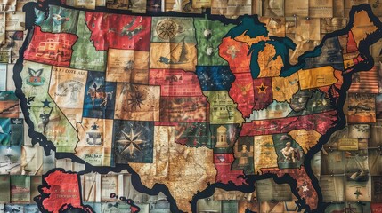The United States made of colorful flags.