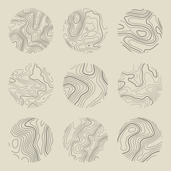 Topographic map with contour lines. Geographic terrain grid, relief height elevation. Ground path pattern. Travel and navigation, cartography design element. Vector illustration