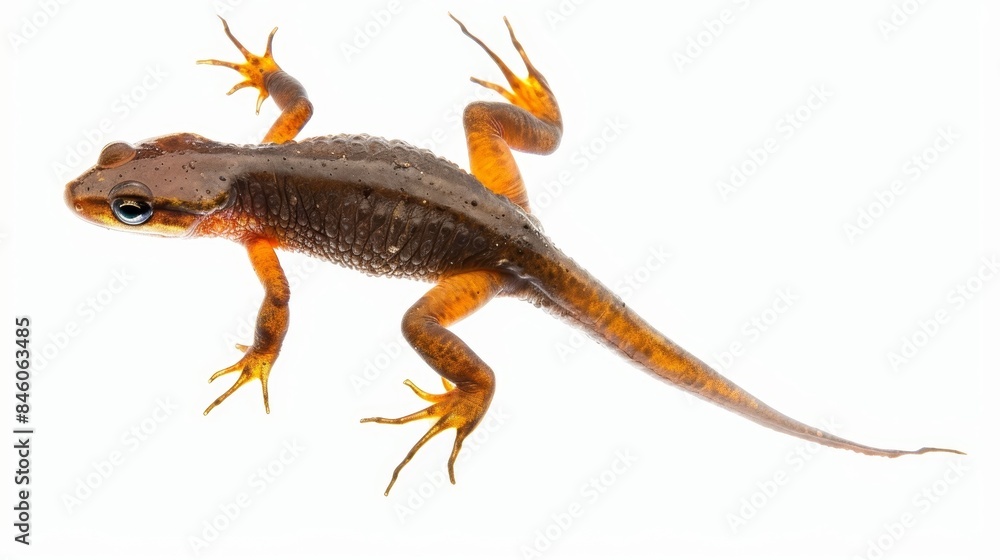 Poster rough-skinned newt displaying its vibrant orange underside against a white background