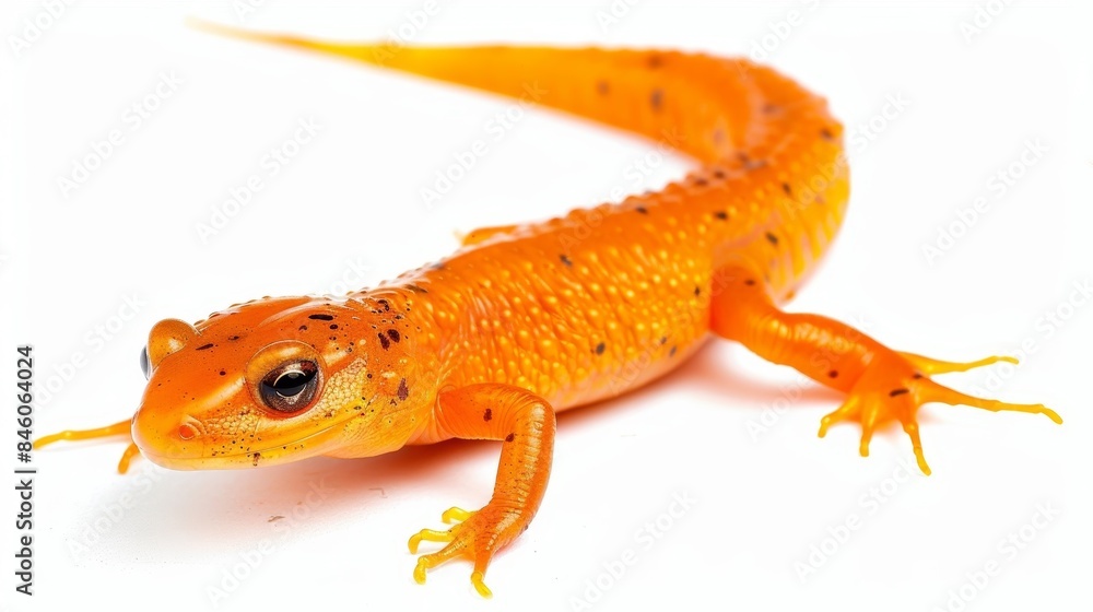 Poster eye-catching red eft newt explores a blank canvas, displaying its striking color and detailed markin