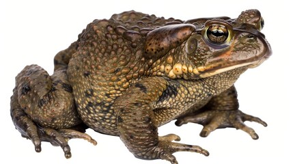 Giant cururu toad is seen resting against a white backdrop