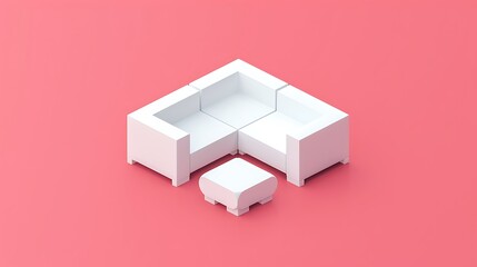 Obraz premium Isometric icon a group of white fance part in flat color pink room single color