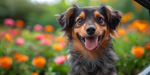 Joyful Dog Riding in Car with Head Out Window - Happy Canine Enjoying Car Ride