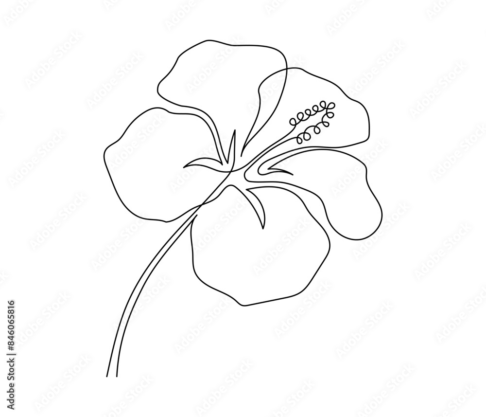 Aufkleber Hibiscus flower in one continuous line drawing. Floral abstract symbol in simple linear style. Organic red herbal tea concept in editable stroke. Doodle outline vector illustration