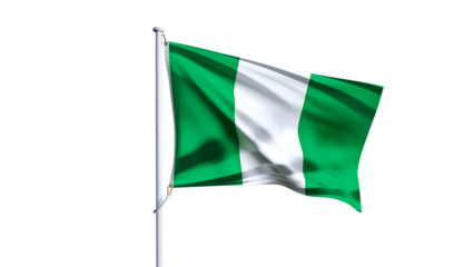 Waving flag of nigeria isolated on transparent background.