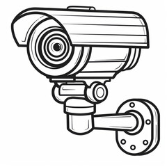 Black and white illustration of a security camera, showing detailed features in a clear, sketch style.