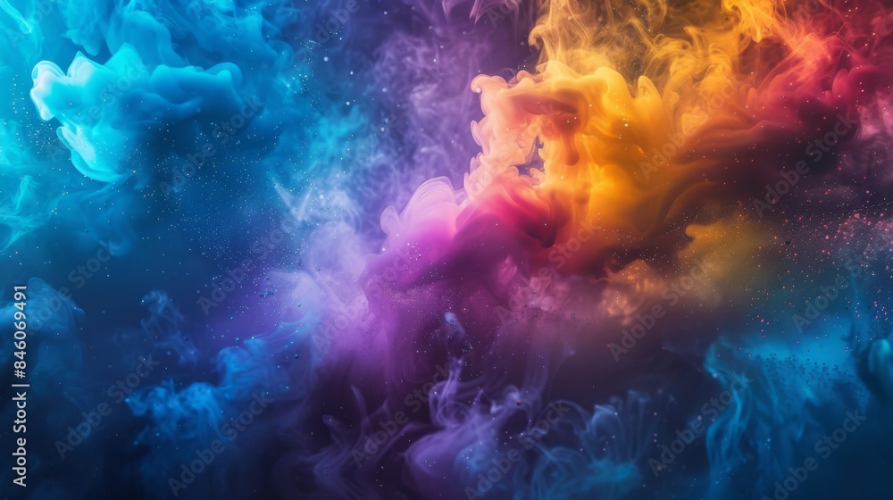 Poster bright and bold hues mix and mingle in a mesmerizing display of multicolored smoke.