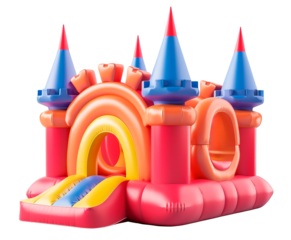 Kids inflatable castle with vibrant color, isolated on transparent background
