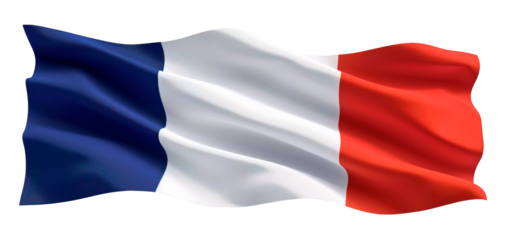 France flag waving over isolated transparent background