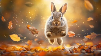Energetic rabbit showcasing speed and grace while dashing through lush forest environment