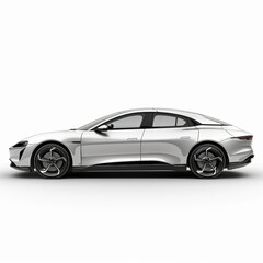 Obraz premium Silver car on white background, side view