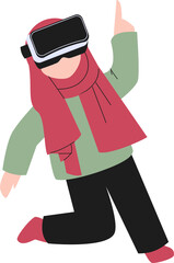 Hijab girl wearing vr headset. Virtual reality Illustration.